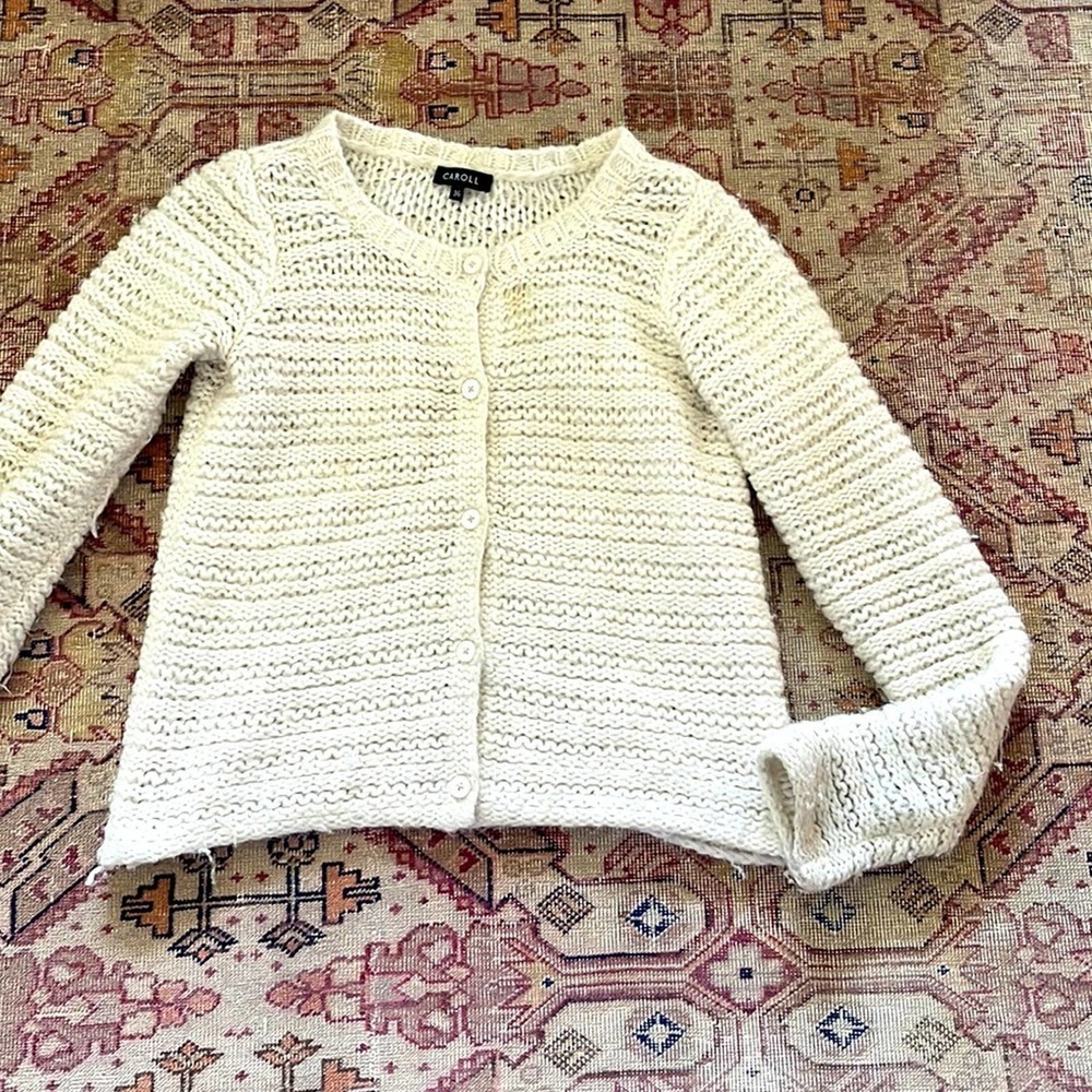 Caroll France wool blend button up sweater jacket small